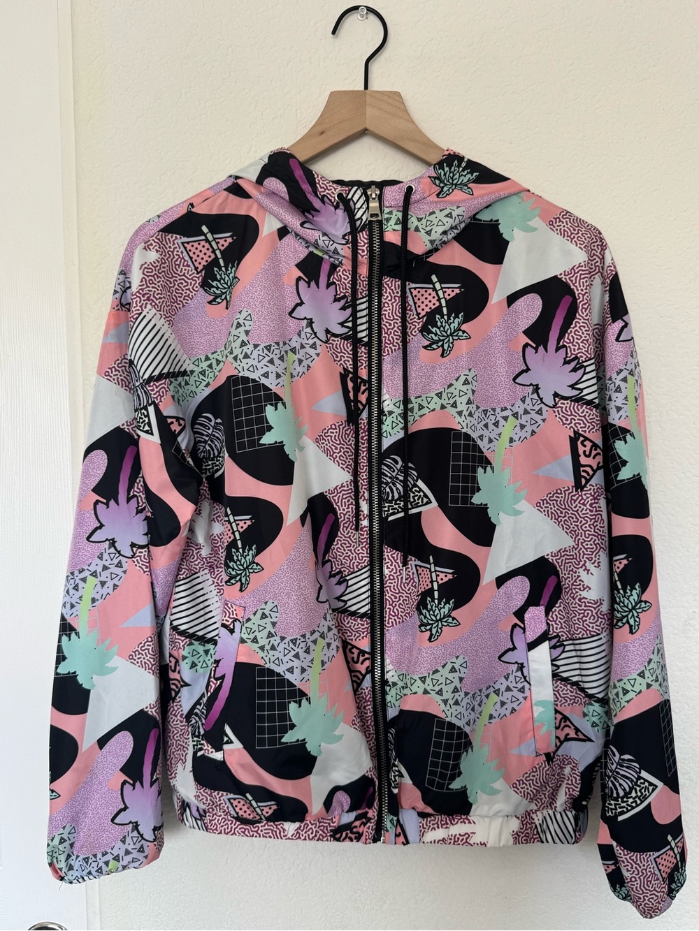 Forever 21 Pastel 80’s/90’s Print Zip-Up Windbreaker Jacket Size Small